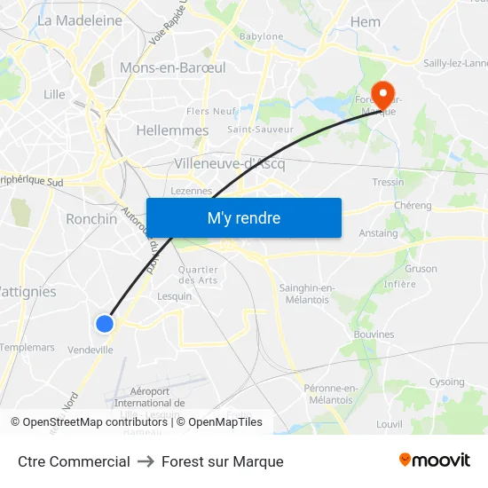 Ctre Commercial to Forest sur Marque map