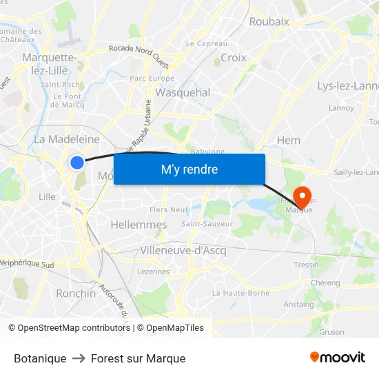 Botanique to Forest sur Marque map
