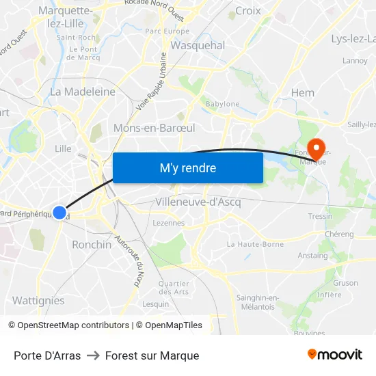 Porte D'Arras to Forest sur Marque map