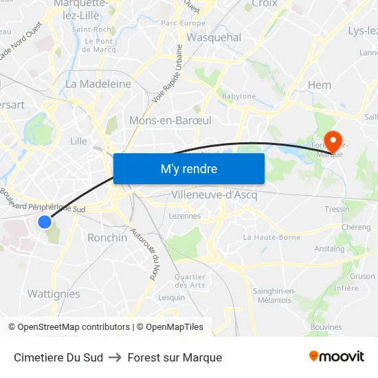 Cimetiere Du Sud to Forest sur Marque map