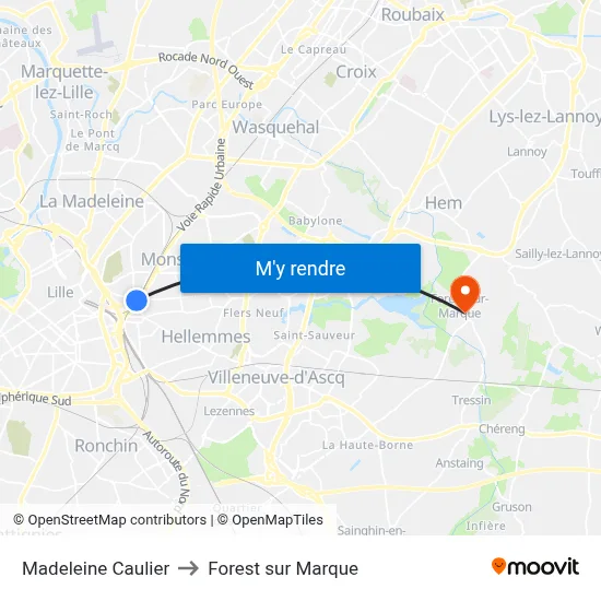 Madeleine Caulier to Forest sur Marque map
