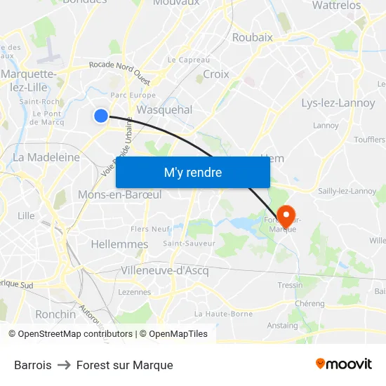 Barrois to Forest sur Marque map