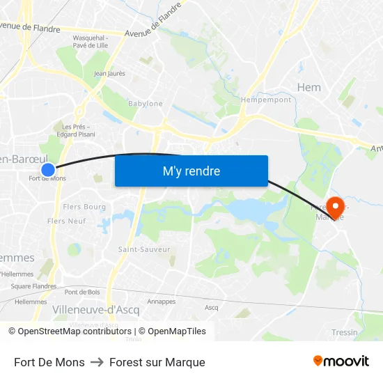 Fort De Mons to Forest sur Marque map