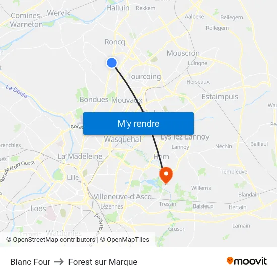Blanc Four to Forest sur Marque map
