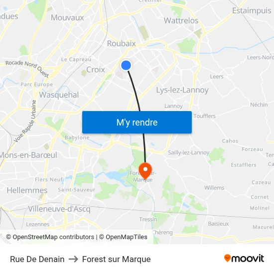 Rue De Denain to Forest sur Marque map