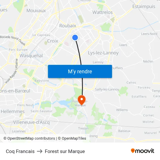 Coq Francais to Forest sur Marque map