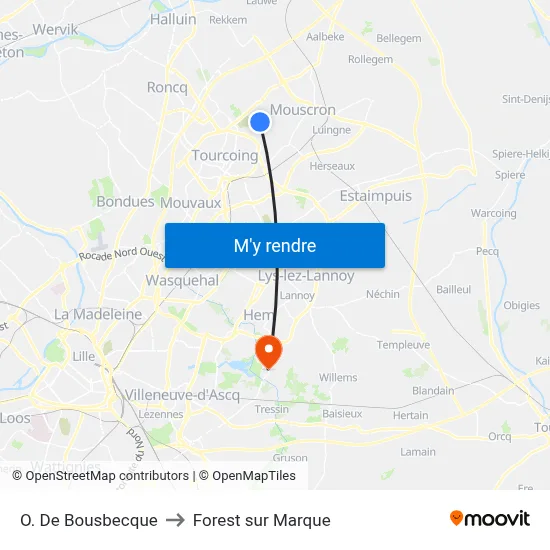 O. De Bousbecque to Forest sur Marque map