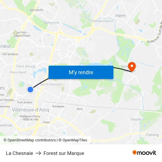 La Chesnaie to Forest sur Marque map