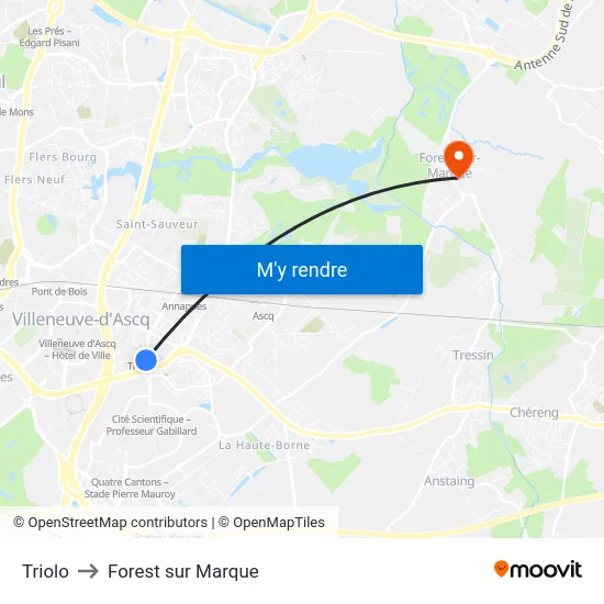 Triolo to Forest sur Marque map