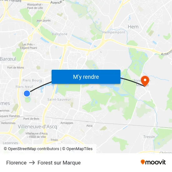 Florence to Forest sur Marque map
