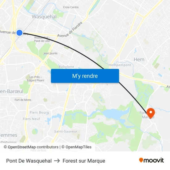 Pont De Wasquehal to Forest sur Marque map