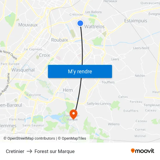 Cretinier to Forest sur Marque map