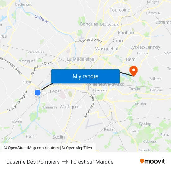 Caserne Des Pompiers to Forest sur Marque map
