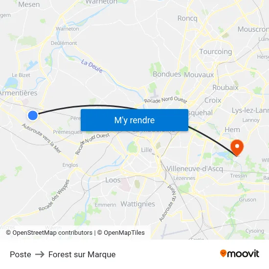 Poste to Forest sur Marque map
