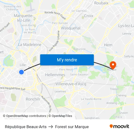République Beaux-Arts to Forest sur Marque map