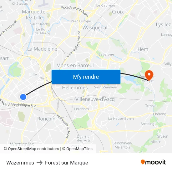 Wazemmes to Forest sur Marque map