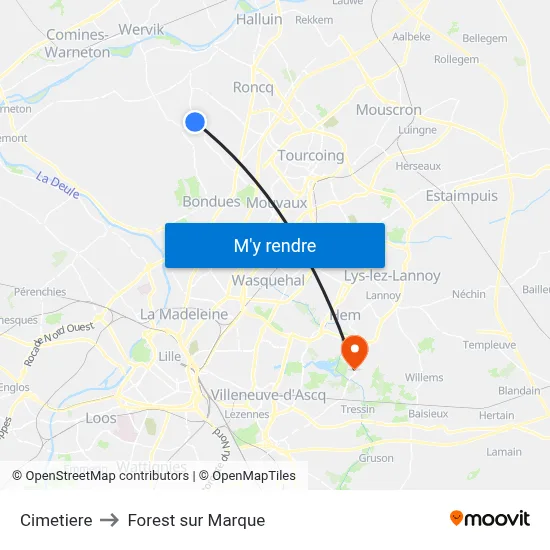 Cimetiere to Forest sur Marque map