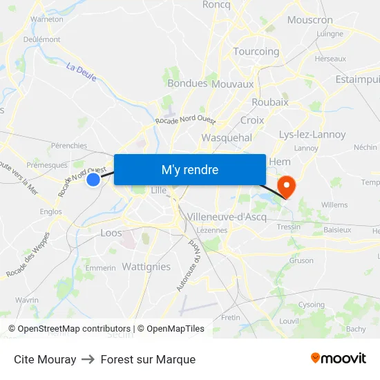 Cite Mouray to Forest sur Marque map