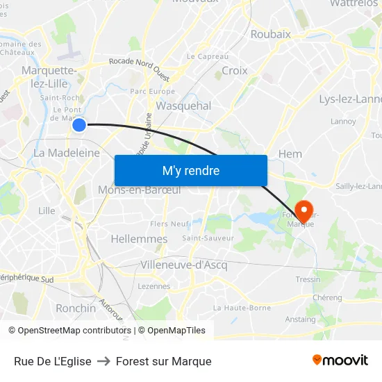 Rue De L'Eglise to Forest sur Marque map