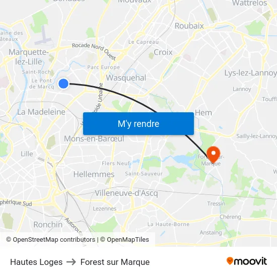 Hautes Loges to Forest sur Marque map