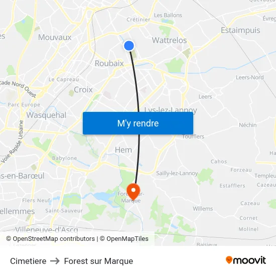 Cimetiere to Forest sur Marque map