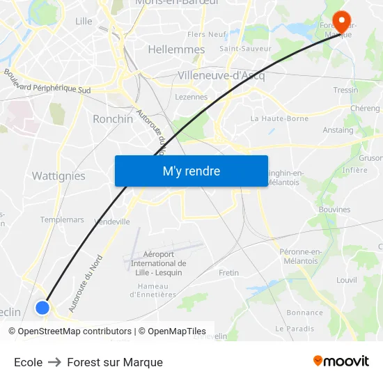 Ecole to Forest sur Marque map
