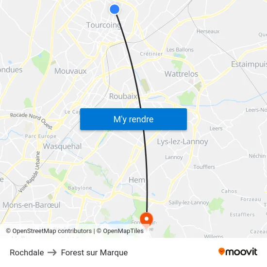Rochdale to Forest sur Marque map