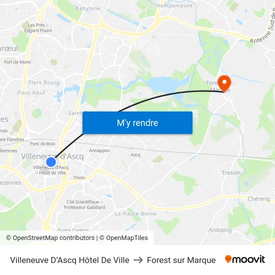 Villeneuve D’Ascq Hôtel De Ville to Forest sur Marque map