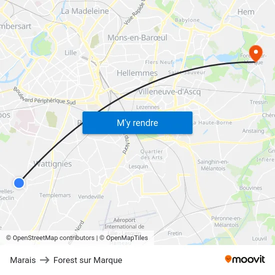 Marais to Forest sur Marque map