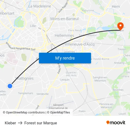 Kleber to Forest sur Marque map