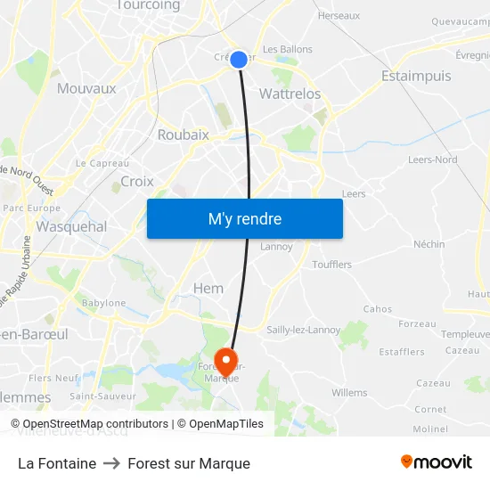 La Fontaine to Forest sur Marque map