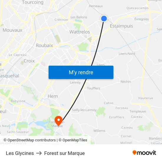 Les Glycines to Forest sur Marque map