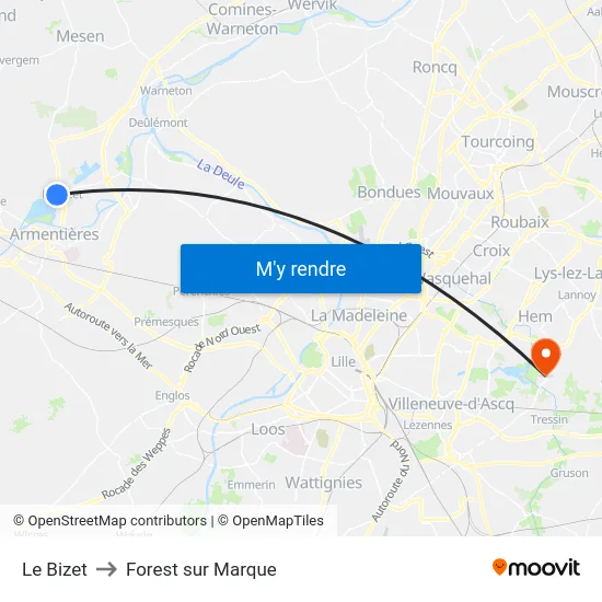 Le Bizet to Forest sur Marque map