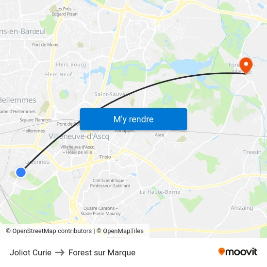 Joliot Curie to Forest sur Marque map