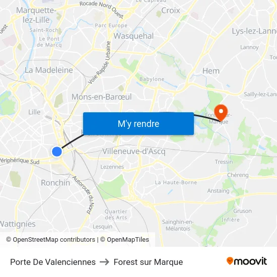 Porte De Valenciennes to Forest sur Marque map