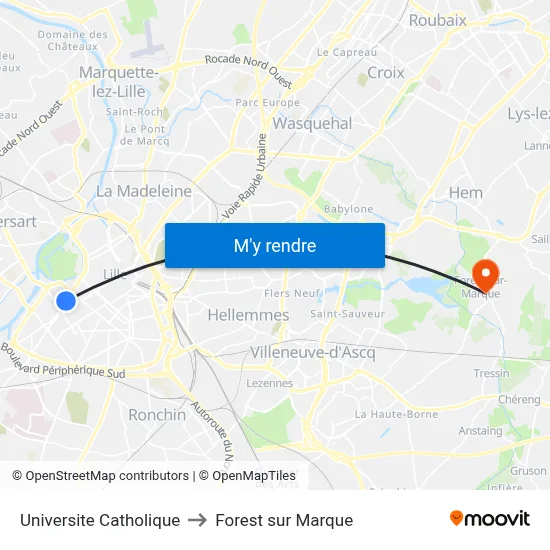 Universite Catholique to Forest sur Marque map