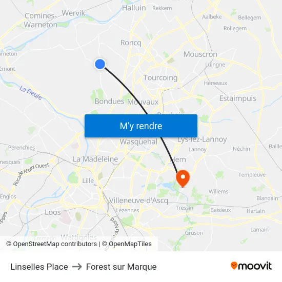 Linselles Place to Forest sur Marque map