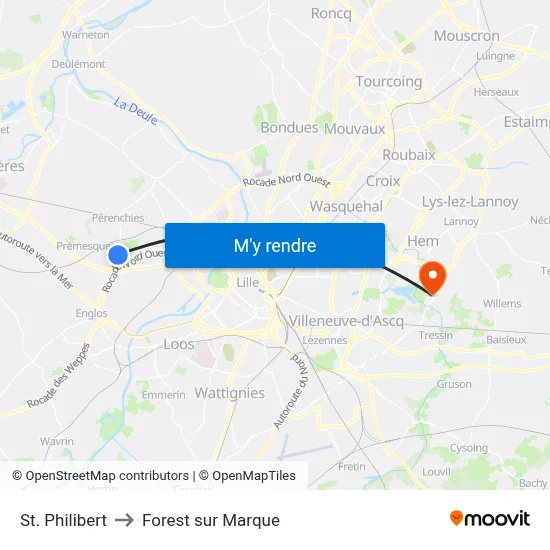 St. Philibert to Forest sur Marque map