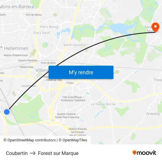 Coubertin to Forest sur Marque map