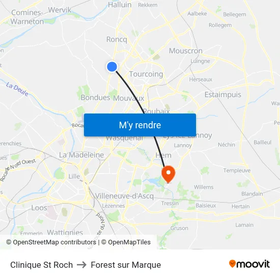 Clinique St Roch to Forest sur Marque map