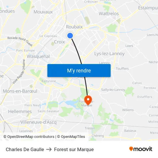 Charles De Gaulle to Forest sur Marque map