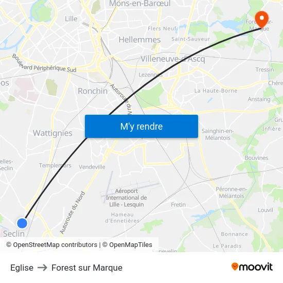 Eglise to Forest sur Marque map