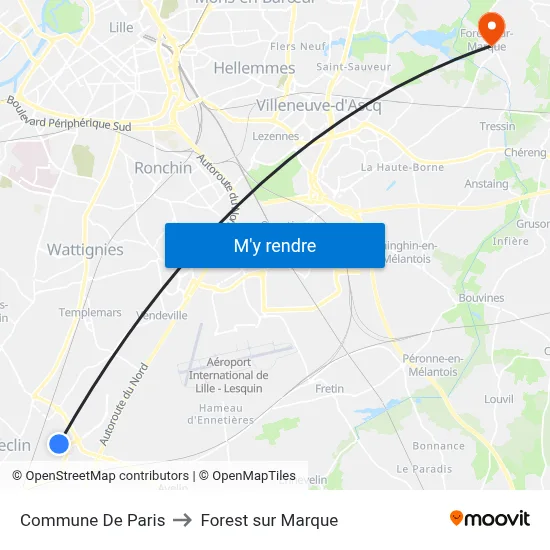 Commune De Paris to Forest sur Marque map