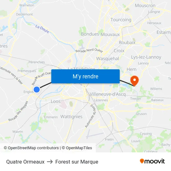 Quatre Ormeaux to Forest sur Marque map