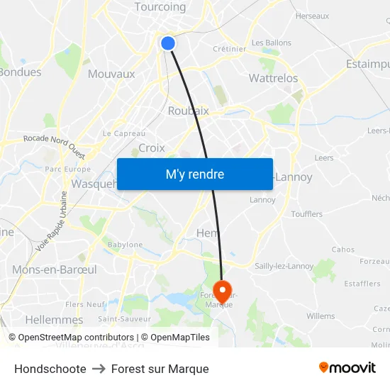 Hondschoote to Forest sur Marque map