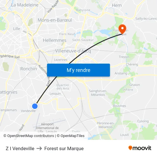 Z I Vendeville to Forest sur Marque map