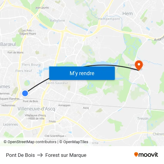 Pont De Bois to Forest sur Marque map