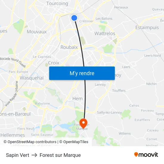 Sapin Vert to Forest sur Marque map