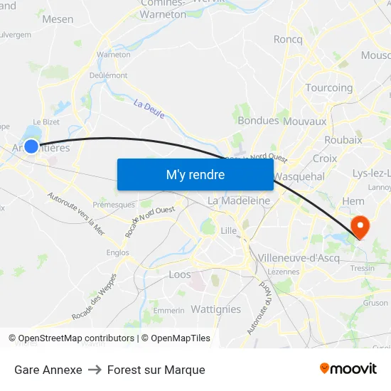 Gare Annexe to Forest sur Marque map