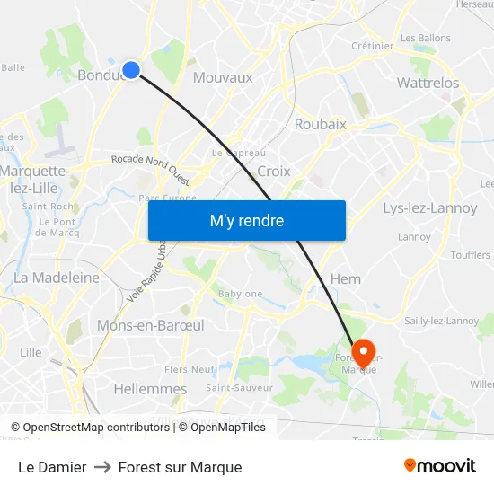 Le Damier to Forest sur Marque map